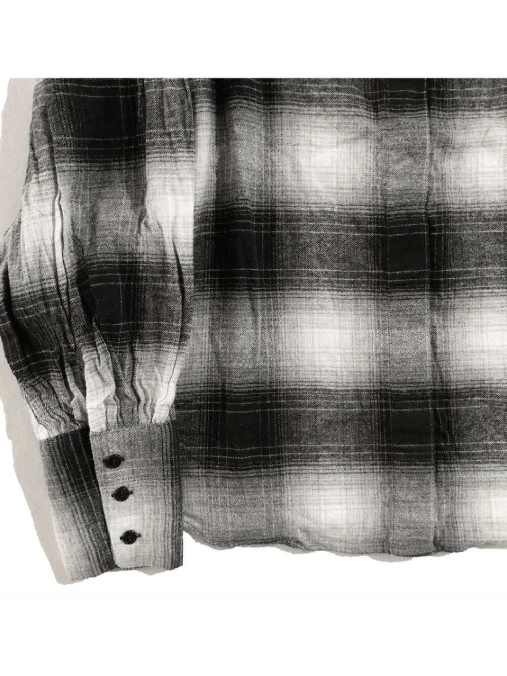 Banana Republic Blouse Womens Size M Black White Plaid Puff Sleeve Flannel